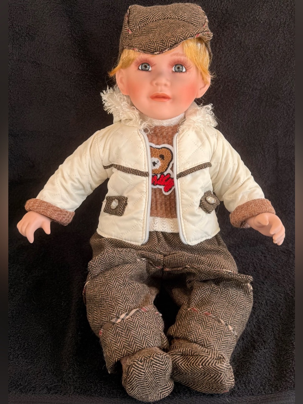 Children's Plush Doll in Cream & Brown Outfit